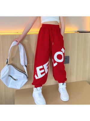 Kids Face Özel Tasarım Motto Baskılı %100 Pamuk Sokak Stili Hip Hop Yazlık Kız Çocuk Şalvar Eşofman Altı