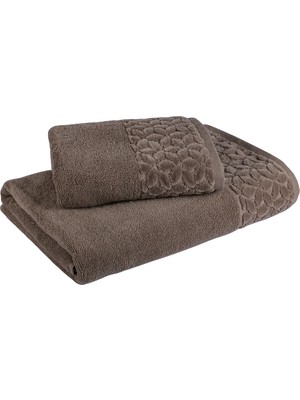 Fialka Jakarlı Çiçek Kare Havlu Koyu Kahve 80X150