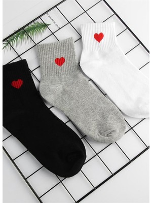 Black Arden Socks Kalp Desenli Siyah Beyaz Gri Kolej Çorap 3 Çift