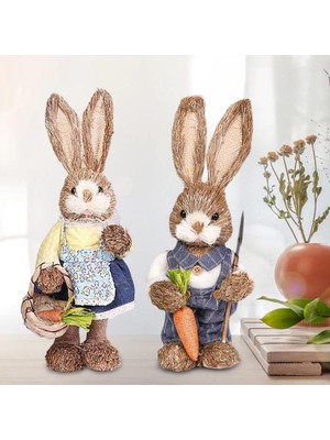 Beverly 1 Paar Straw Bunny Dekor Çiftçi Tavşan Ayakta Hayvan Masa Süsleme Mavi (Yurt Dışından)