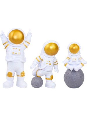 Beverly 3pcs Astronot Heykeli Koleksiyon Astronot Modeli Masa Otel Çocukları Hediyeler Altın (Yurt Dışından)