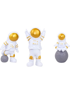 Beverly 3pcs Astronot Heykeli Koleksiyon Astronot Modeli Masa Otel Çocukları Hediyeler Altın (Yurt Dışından)