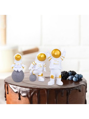 Beverly 3pcs Astronot Heykeli Koleksiyon Astronot Modeli Masa Otel Çocukları Hediyeler Altın (Yurt Dışından)