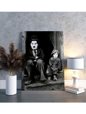 Lila Fil Charlie Chaplin  Dikey Kanvas Tablo