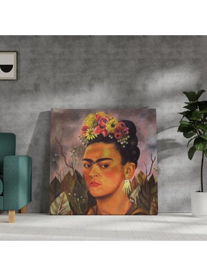 Lila Fil Frida Kahlo  Kare Kanvas Tablo