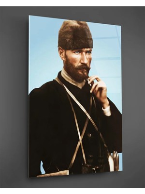 Taulart Mustafa Kemal Atatürk Portresi Mavi Fon Cam Tablo
