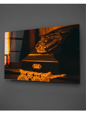 Taulart Antika Telefon Yatay Cam Tablo