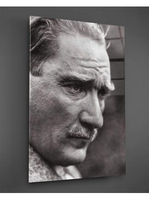 Taulart Siyah Beyaz Atatürk Portresi Cam Tablo