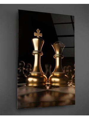 Taulart Altın Renkli Şah ve Veriz Cam Tablo