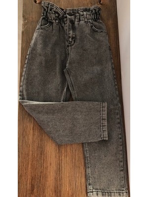 Mor Tırtıl Kız Çocuk Yüksek Bel %100 Pamuk Boyfriend Jean Pantolon