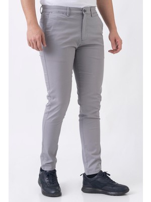 White Stone Lyon P2305 Slim Fit Pamuklu Likralı Gabardin Pantolon Gri