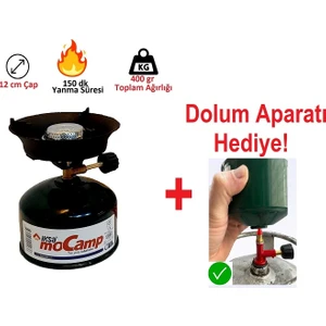 Mini Piknik Tüpü Doldurulabilir Kamp Ocağı Mini Kamp Kartuşu+Nargile Közlüğü (Dolum Aparatı Hediye)