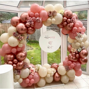 Eğlence Marketi Krom Pembe Toz Pembe ve Ten Rengi Balon Zinciri 100 Adet