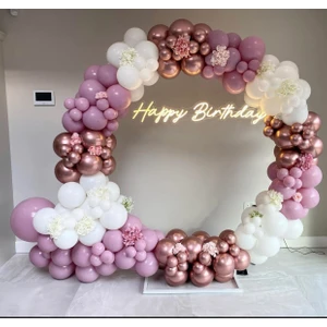 Eğlence Marketi Krom Pembe Toz Pembe ve Beyaz Balon Zinciri 100 Adet