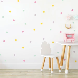 Pastel Polka Noktalar Duvar Sticker, Pembe Sarı Puantiye Duvar Sticker, Çocuk Odası Duvar Sticker