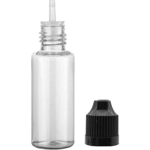 Güvenç Ambalaj 100 Adet - 30ML Şeffaf Plastik Likit Şişesi - Iğne Uclu Damlalıklı Pet Şişe, Siyah Kapaklı
