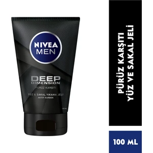 NIVEA Men Deep Dimension Yüz ve Sakal Temizleme Jeli 100ml, Aktif Karbon İçeriği ile Cildi Arındırır