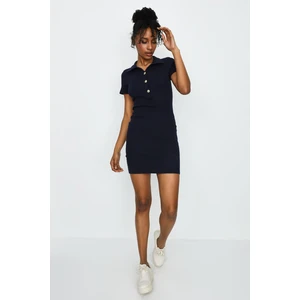 Select Moda Kadın Önden Düğmeli Yakalı Ribana Örme Elbise