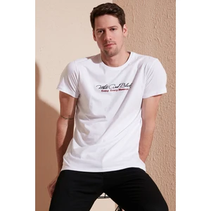 Yazı Baskılı Bisiklet Yaka  Pamuk Slim Fit T Shirt Erkek T Shirt 541ENJOY