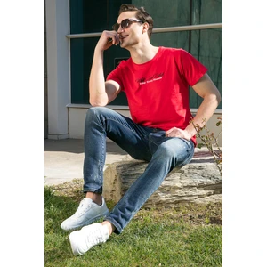 Yazı Baskılı Bisiklet Yaka  Pamuk Slim Fit T Shirt Erkek T Shirt 541ENJOY