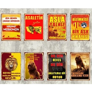 Trend Poster Trendposter Sarı Kırmızı Aslan Retro Ahşap Poster