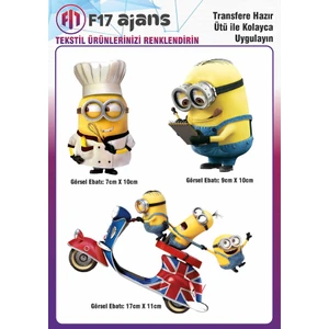 F17 Ajans Ütü ile Yapışan Tekstil Dtf Baskı Görseli Minions Minyonlar