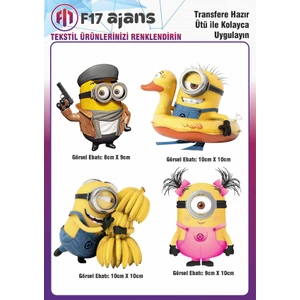 F17 Ajans Ütü ile Yapışan Tekstil Dtf Baskı Görseli Minions Minyonlar