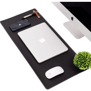 İsimlik Sepeti Siyah Pu Deri Ofis Masa Matı Laptop Sümen Takımı Geniş Mouse Pad