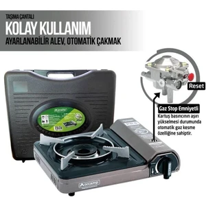 Tekli Portatif Kamp Ocak Gaz Stop Emniyetli Gri