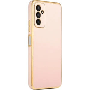 Samsung Galaxy M23 Uyumlu Kılıf Kenarları Parlak Altın Renkli Kamera Korumalı Soft Tasarım Kılıf