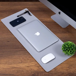 İsimlik Sepeti Gri Pu Deri Ofis Masa Matı Laptop Sümen Takımı Geniş Mouse Pad