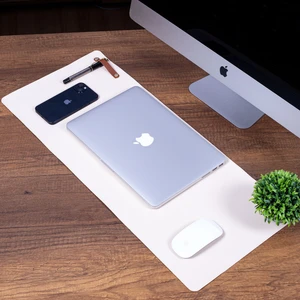 İsimlik Sepeti Krem Renk Pu Deri Ofis Masa Matı Laptop Sümen Takımı Geniş Mouse Pad