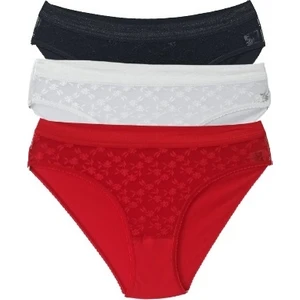 3'lü Dantelli Kadın Slip Külot Kırmızı - Beyaz - Siyah
