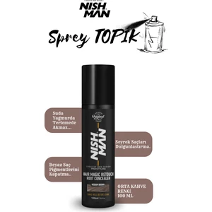 Root Touch-Up Sprey Orta Kahve - Saç Dolgunlaştırıcı ve Seyrek Kapatıcı Sprey Topik - Suda Yağmurda Akmaz 100ML