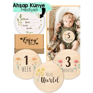 Bebek Anı Kartları Çiçek Desenli Aylık Bebek Hatıra Kartı Seti Ingilizce Milestone Cards Ahşap Hamile Ay Kartları