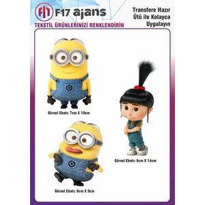 F17 Ajans Ütü ile Yapışan Tekstil Dtf Baskı Görseli Minions Minyonlar