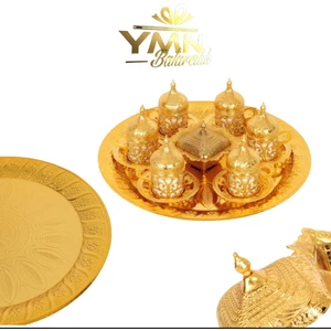 Ymn Bakırcılık Gold 6 Kişilik Fincan Takımı Tepsi Şekerlik