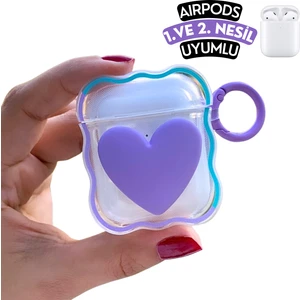 Airpods 1. ve 2. Nesil Uyumlu Dalga Tasarım Kalpli Şeffaf Kılıf, Darbe Emici Premium Kılıf