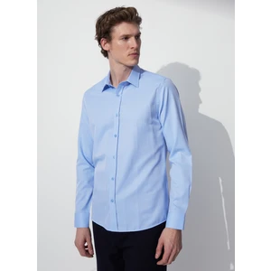 Basic Gömlek Yaka Armürlü Mavi Erkek Gömlek MYDOS 110