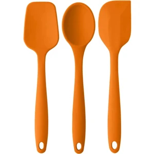 Pink Rose Bybirgül Büyük Boy Yanmaz Yapışmaz Silikon Spatula+Kaşık +Hamur Sıyırıcı Spatula Turuncu (3lü Set)