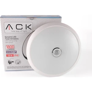 AC18-00130 Sensörlü LED Tavan Armatürü 120 Derecelik Aydınlatma Açısı (Acil Aydınlatma Kitli) Beyaz 18 W 6500 K 1800 Lm 300 X70
