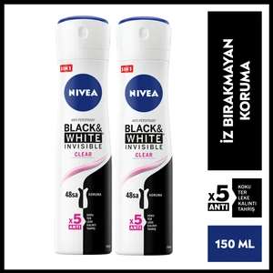 NIVEA Kadın Sprey Deodorant  Invisible Black & White Clear 150 ml x2 Adet,48 Saat Anti-perspirant Koruma