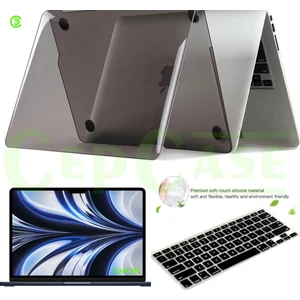 Cep Case Apple Macbook Air 13.3" M1 2021 A2337 Kılıf Kristal Şeffaf Kapak + Ekran Koruma + Klavye Koruma