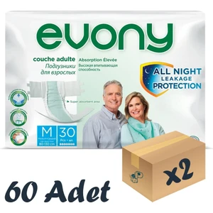 Evony Bel Bantlı Yetişkin Hasta Bezi Medium 30'Lu 2 Paket 60 Adet