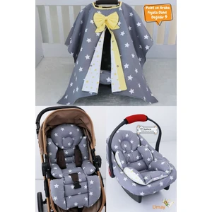 4 Parça - Puset Örtüsü, Bel Destekli Bebek Arabası Minderi, Puset Minderi, Puset Çarşafı - Panço