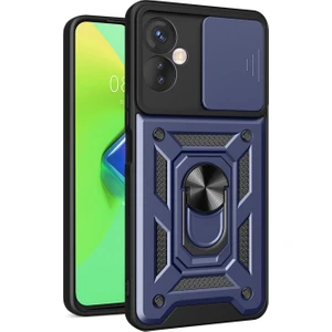 Tecno Camon 19 Kılıf Sert Silikon Tank Aramid Sürgülü Vega Yüzüklü Lacivert