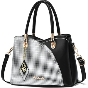 Kadın Çantası 2023 Yeni Moda Çanta Büyük Kapasiteli Ekose Kontrast Renkli Tek Omuz Askılı Çanta (Yurt Dışından)