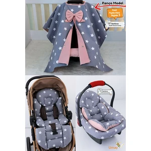 4 Parça - Puset Örtüsü, Bel Destekli Bebek Arabası Minderi, Puset Minderi, Puset Çarşafı - Panço