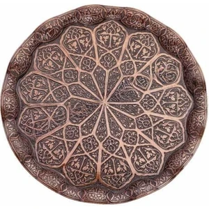 Saray Ottoman Yuvarlak Dalgalı Büyük Tepsi Antik Bakır