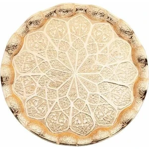 Saray Ottoman Yuvarlak Dalgalı Büyük Tepsi Sarı